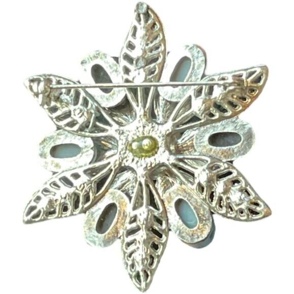 Vintage Crystal Flower Brooch Faux Pearl Center Rhinestones - Picture 4 of 8